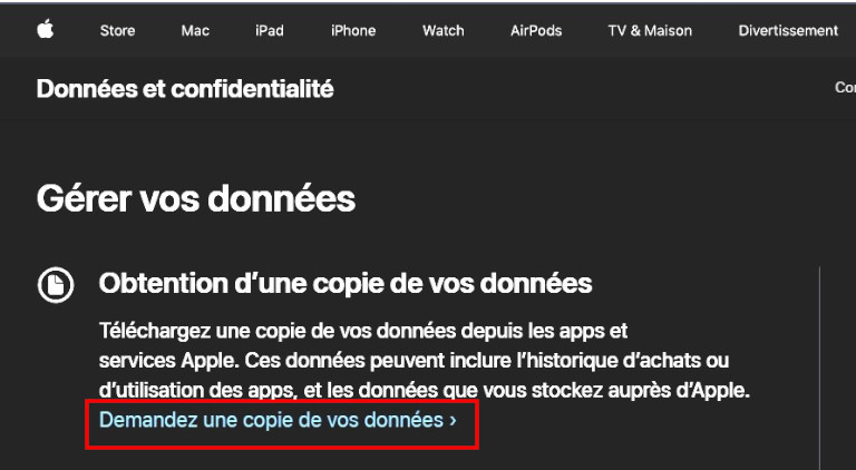 Apple G&eacute;rer vos Donn&eacute;es