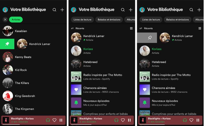 coment &eacute;pingler et d&eacute;s&eacute;pingler un &eacute;l&eacute;ment sur Spotify