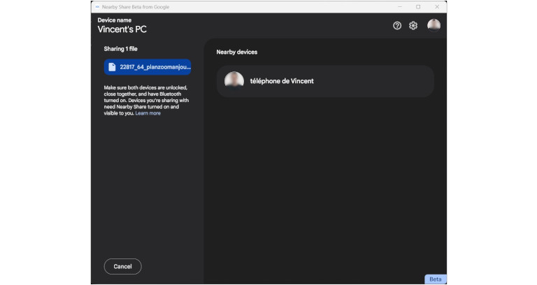 Comment transf&eacute;rer fichiers Nearby Share