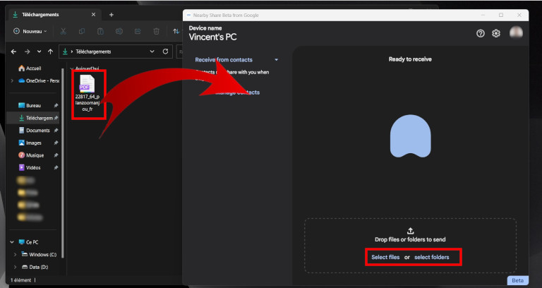Comment transf&eacute;rer fichiers Nearby Share