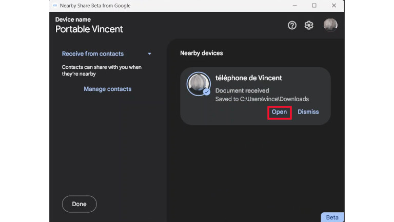 Tranf&eacute;rer fichiers Nearby Share