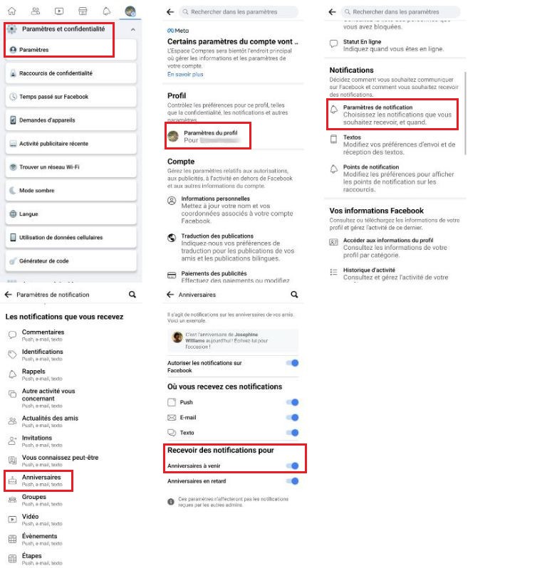 marche &agrave; suivre activation notification anniversaire facebook mobile