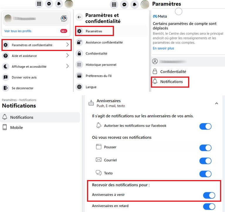 marche &agrave; suivre activation notification anniversaire facebook ordinateur