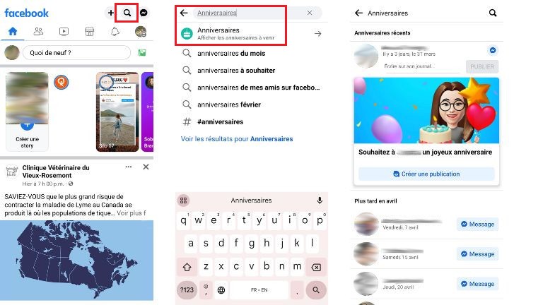marche &agrave; suivre affichage anniversaires amis facebook mobile