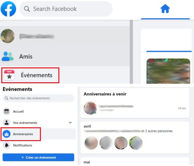 marche &agrave; suivre affichage anniversaires amis facebook ordinateur
