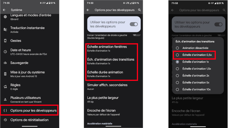 Vitesse animations t&eacute;l&eacute;phones et tablettes Android