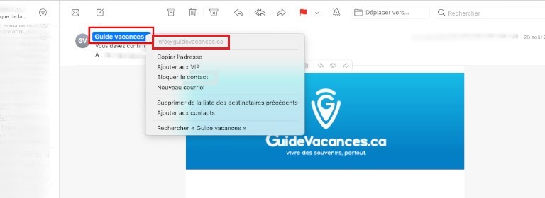 aper&ccedil;u comment afficher adresse destinataire mail mac