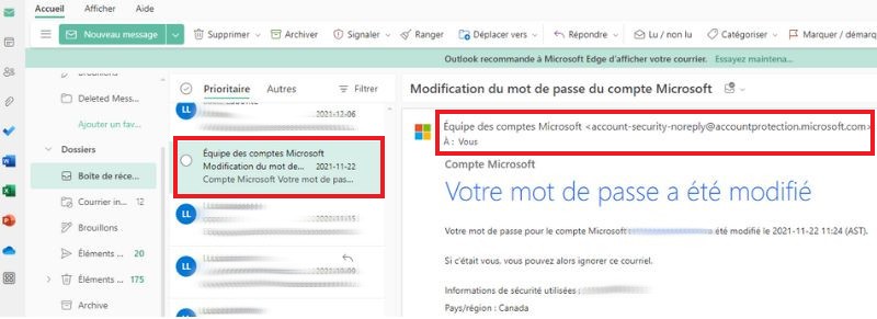 aper&ccedil;u comment afficher adresse destinataire Outlook PC
