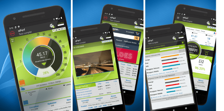 aper&ccedil;u fonctionnalit&eacute;s nPerf app mobile