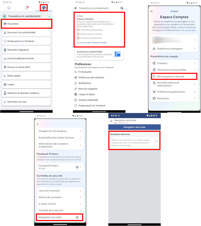 Activer navigation s&eacute;curis&eacute;e Facebook