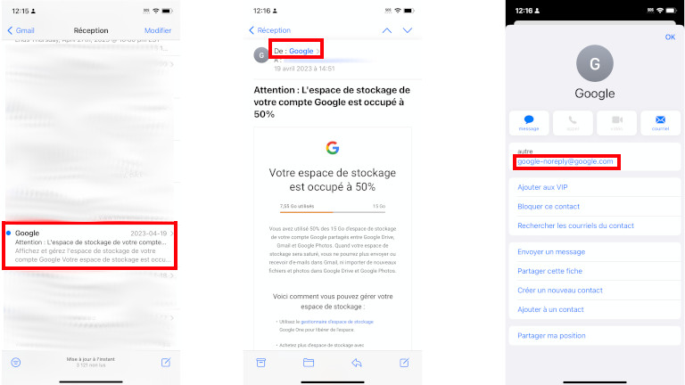 La marche à suivre pour vérifier l'adresse du destinataire sur Mail sur iOS. comment regarder adresse courriel expéditeur mail iOS