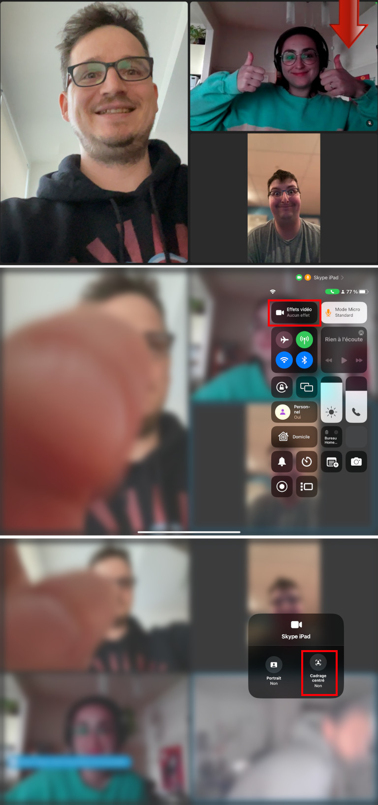&Eacute;tapes activer Center Stage iPad