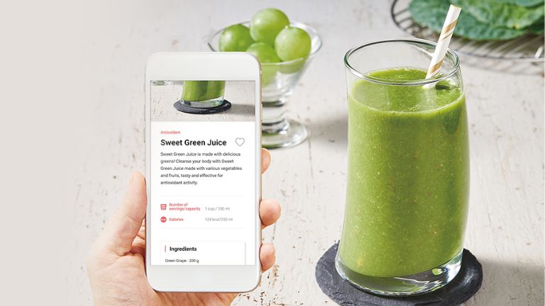 Après avoir analyser notre composition corporelle, on a droit à des recettes personnalisées via l'app. recettes personnalisées composition corporelle extracteur jus