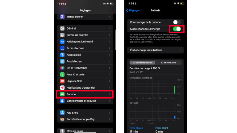Activer moe &eacute;conomie &eacute;nergie iPhone