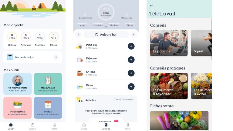 Un aperçu de l'interface facile à naviguer et intuitive de Foodvisor. aperçu de l'interface de Foodvisor