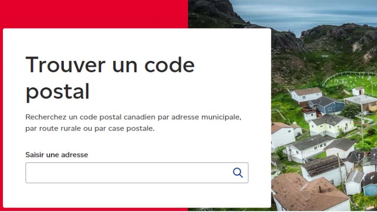Un aperçu de l'outil de Postes Canada pour retrouver des codes postaux. aperçu outil code postaux postes canada