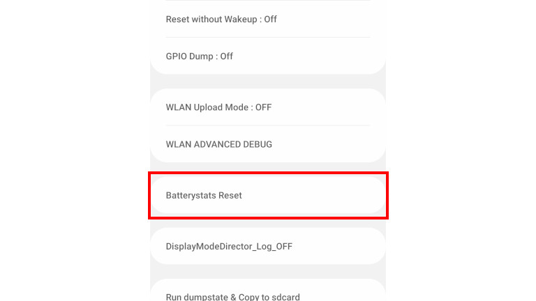 Batterystats Reset téléphone Samsung