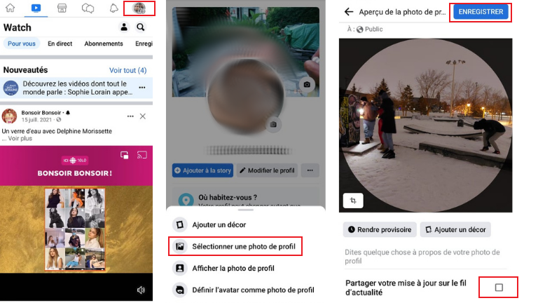 La marche à suivre pour ne pas partager la mise à jour de sa photo de profil sur Facebook mobile. comment changer photo profil facebook sans notifier contacts mobile