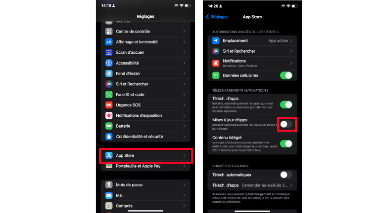 D&eacute;sactiver mises &agrave; jour automatiques iOS 14 iPhone