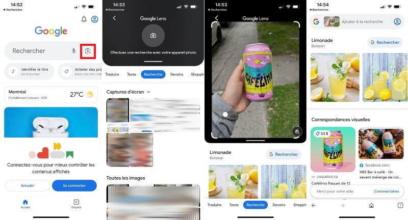 La marche à suivre pour faire une recherche par image sur Google depuis un iPhone. recherche Google par image sur iPhone