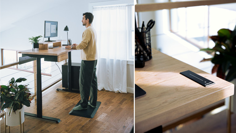 À l'aide du pavé tactile on est mesure d'ajuster facilement la hauteur de notre bureau Sway d'Ergonofis. Bureau Sway Ergonofis travailler debout