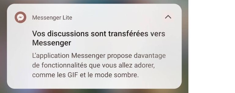 Un aperçu de la notification envoyée par Messenger. Crédit: Phonandroid. aperçu notification fin Messenger Lite