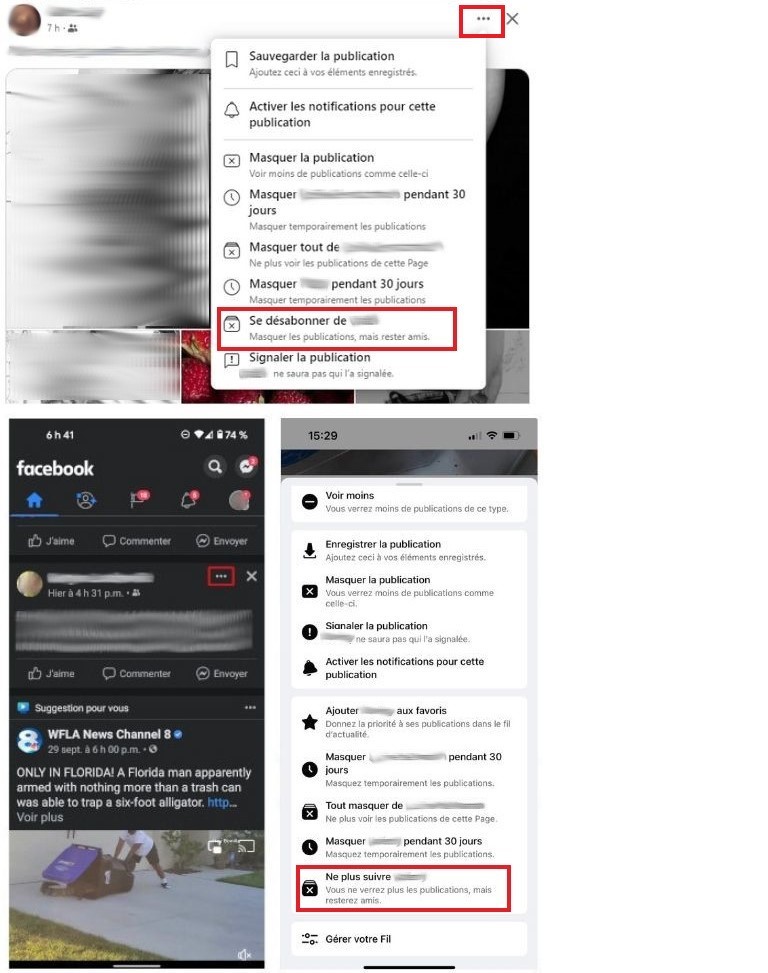 Comment d&eacute;sabonner masquer publications Facebooks amis