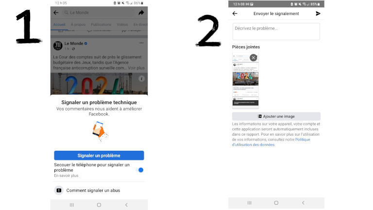 signaler probl&egrave;me Facebook publication