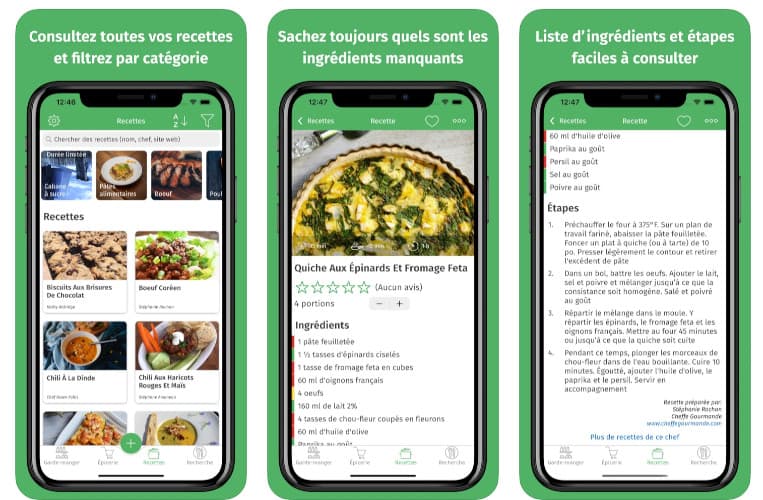D’autre outils disponibles sur Cuisine: Inventaire & recettes: nos recettes filtrées par catégories, la liste d’ingrédients et ceux manquants 3 des outils disponibles sur l'appli Cuisine
