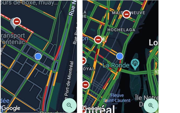 google maps trafic temps reel zoom-dezoom carte widget android