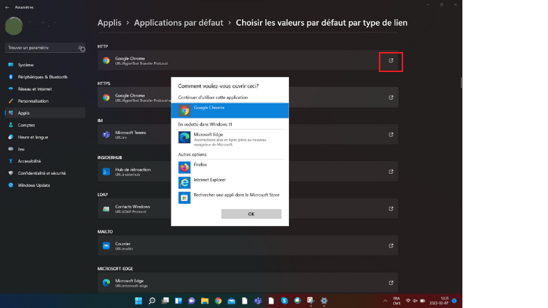 comment changer navigateur web par d&eacute;faut Windows 11