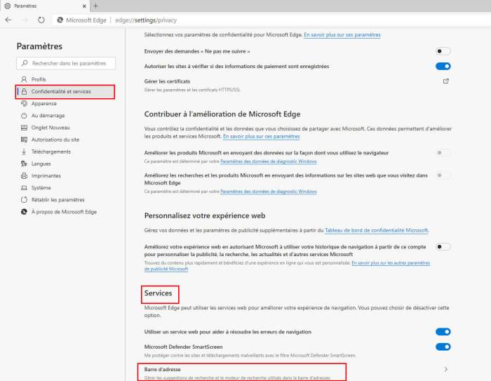 étape deux changement moteur recherche microsoft edge