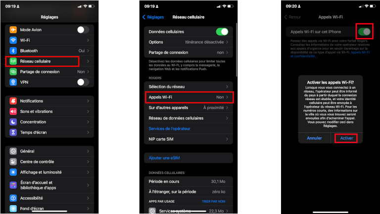 Activer appels WiFi sur iPhone