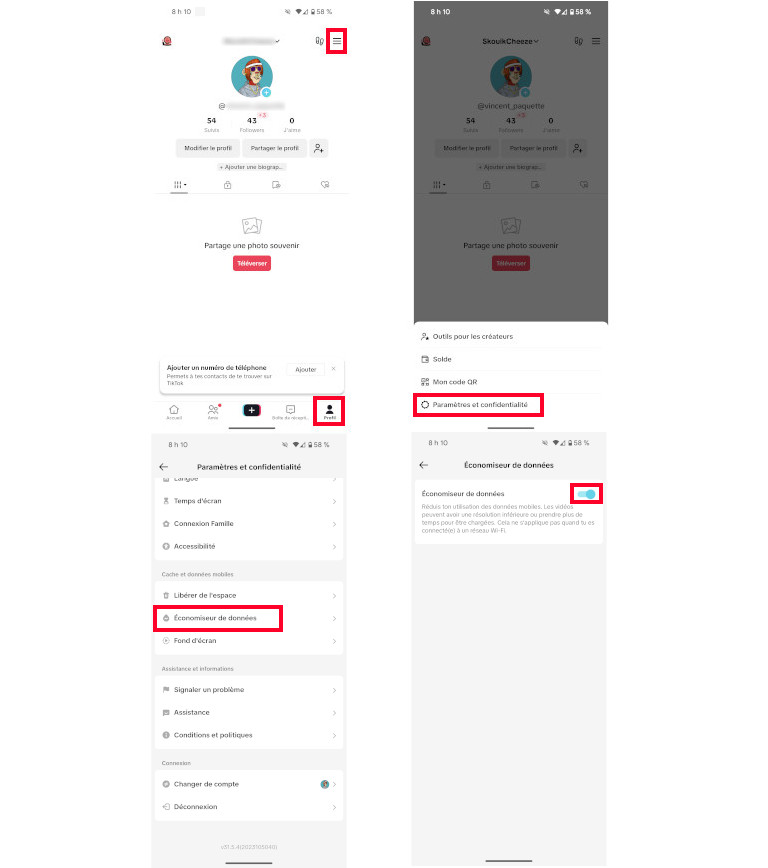 Comment activer &eacute;conomiseurs de donn&eacute;es sur Tik Tok