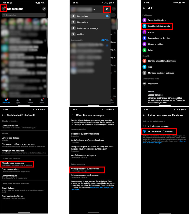 Emp&ecirc;cher inconnu invitation Messenger