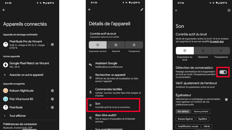 Pixel Buds Pro comment activer d&eacute;tection des conversations