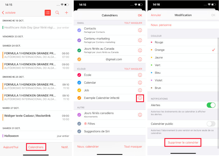 &Eacute;tapes pour supprimer calendrier infect&eacute; iCloud