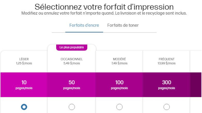 Un aperçu du prix du renouvellement des cartouches via HP Instant Ink. Un aperçu du prix du renouvellement des cartouches via HP Instant Ink.