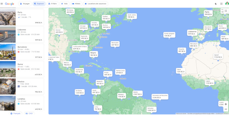 Map Google Flight