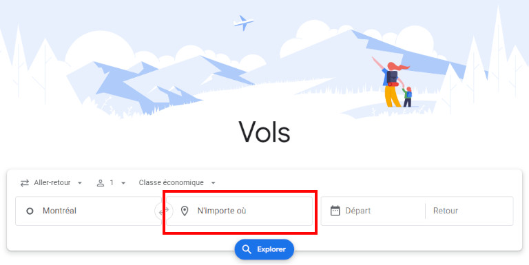 Google Flight destination n'importe o&ugrave;