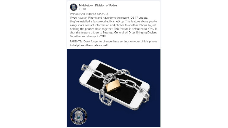 Publication r&eacute;seau sociaux police Namedrop