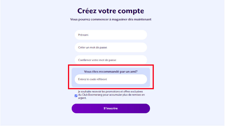 Code r&eacute;f&eacute;rant Club Boomerang