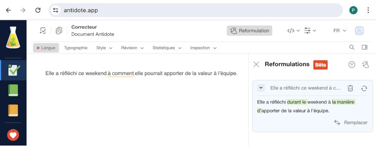 Antidote Web reformulation IA Antidote Web reformulation IA