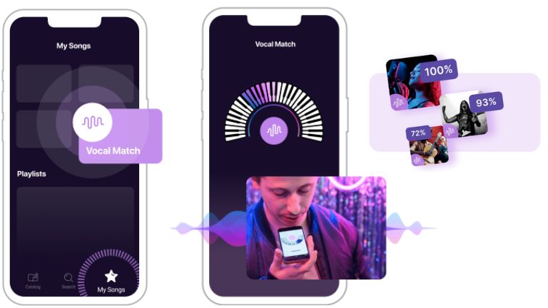 La fonction « Vocal Match » trouve les meilleures chansons à chanter selon votre type de voix! karaoké application karafun vocal match