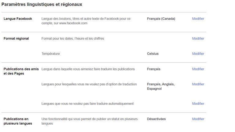 La marche à suivre pour ajuster les paramètres de langue et de traduction sur Facebook depuis son ordinateur. aperçu comment paramétrer langue facebook traduction publications ordinateur