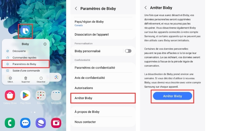 désactiver Bixby application Samsung Galaxy