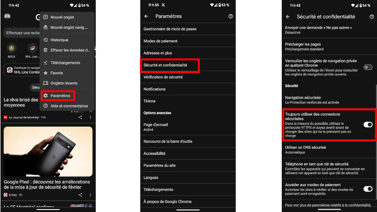 Navigation s&eacute;curis&eacute;e Google Chrome Mobile