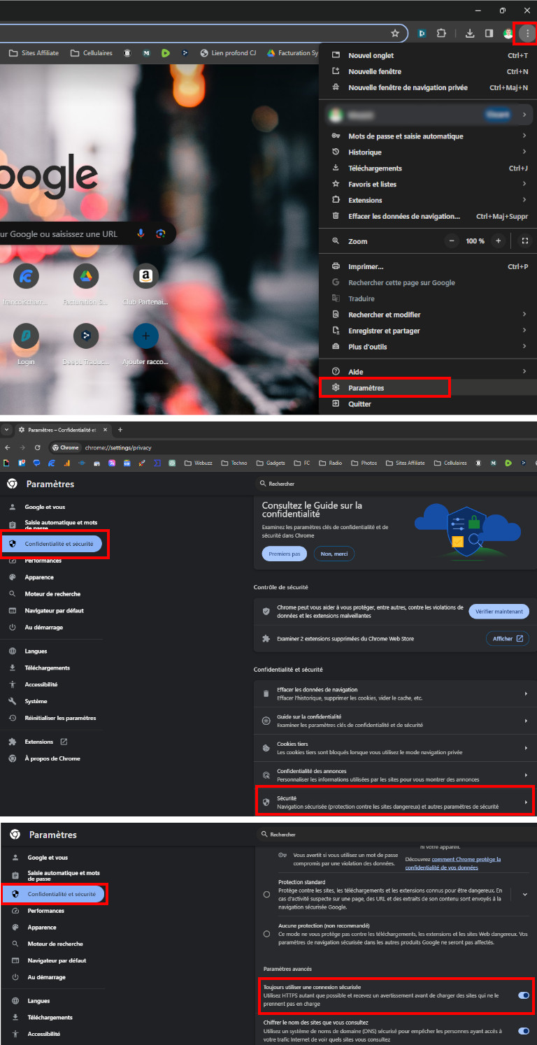 Navigation S&eacute;curis&eacute;e Google Chrome Ordinateur