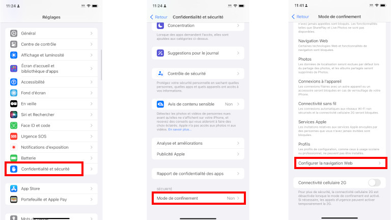 Voici où aller pour exlcure des applications du mode isolement. Crédit: francoischarron.com Comment exclure une app du mode isolement sur iPhone