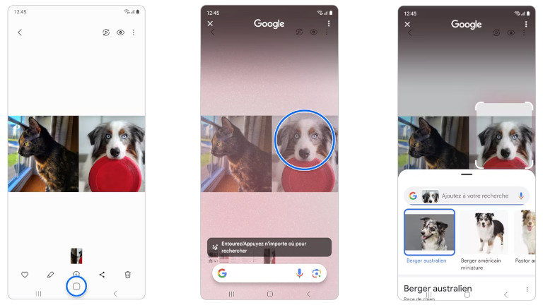 Entourer pour chercher sur Google t&eacute;l&eacute;phone Samsung